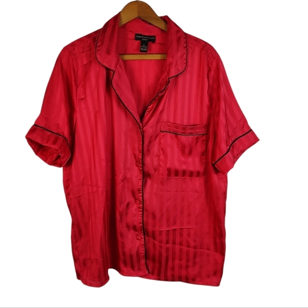 House Of Harlow 1960 Red Casual Button Down Shirt Satin Finish